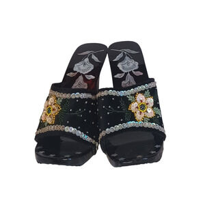 Vintage Black Floral Vintage Sequin Heels Size 41
